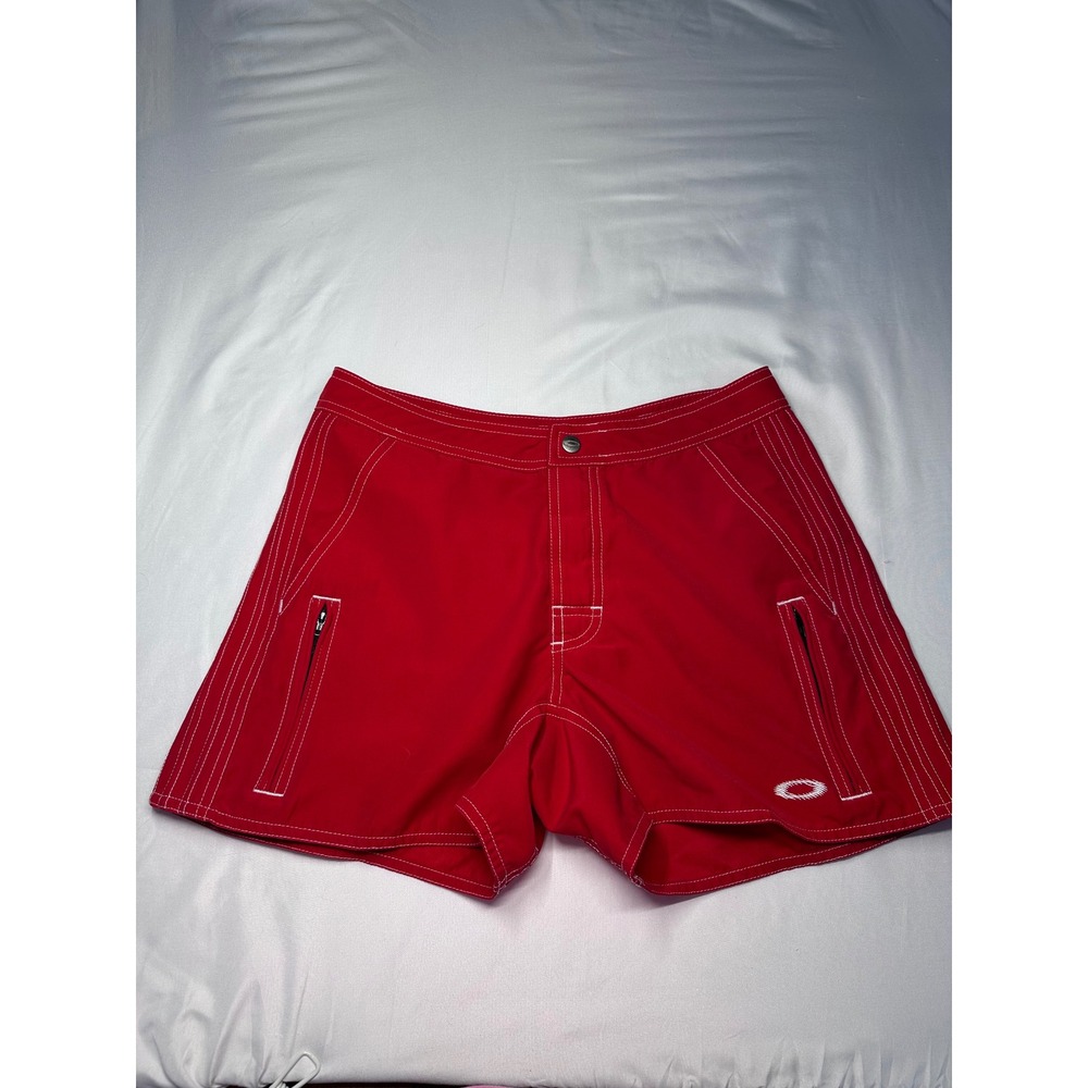 RARE Oakley Software Red Board Shorts Contrast Stitch Swim Trunks Size M Vintage